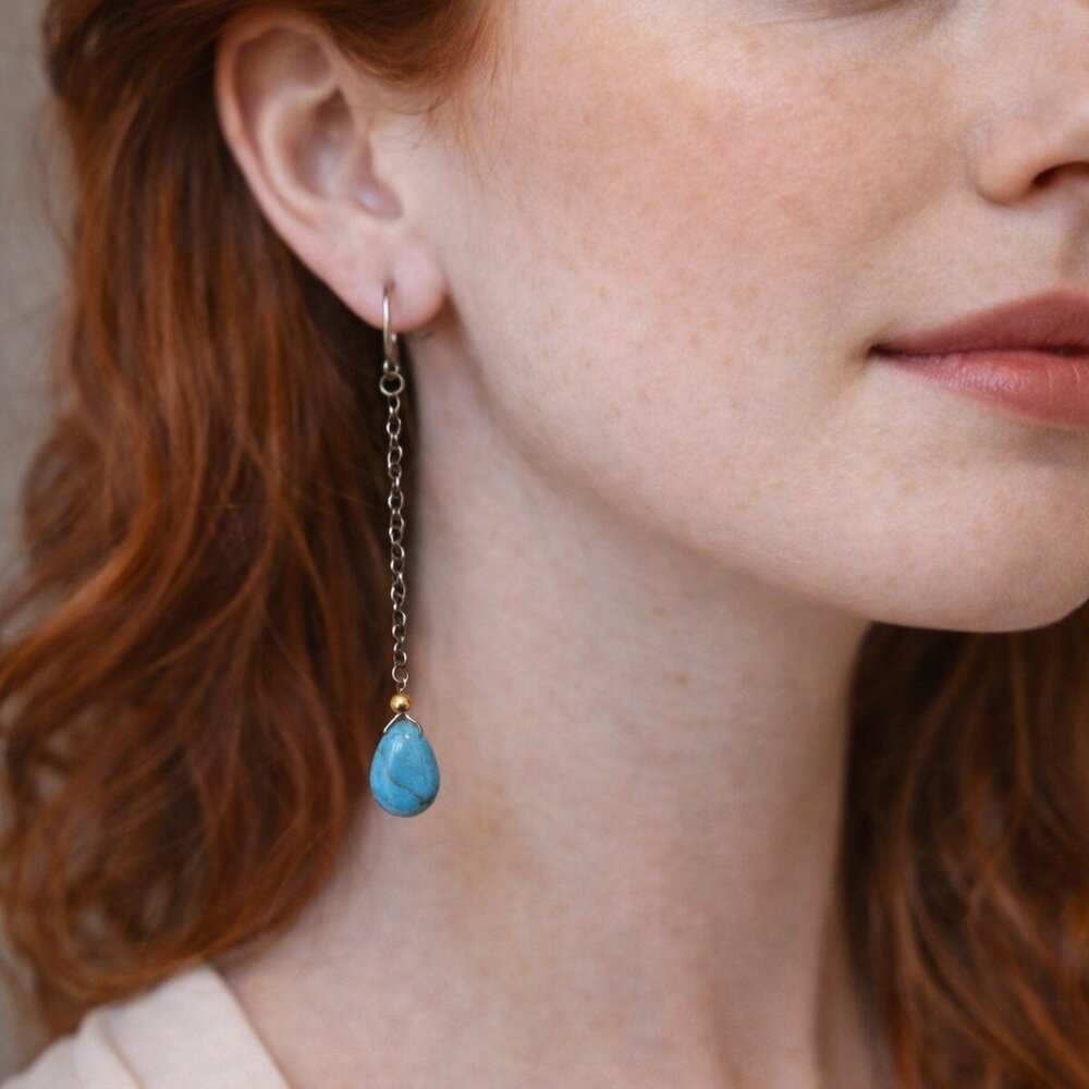 Turquoise Stone & Sterling Silver Drop Earrings